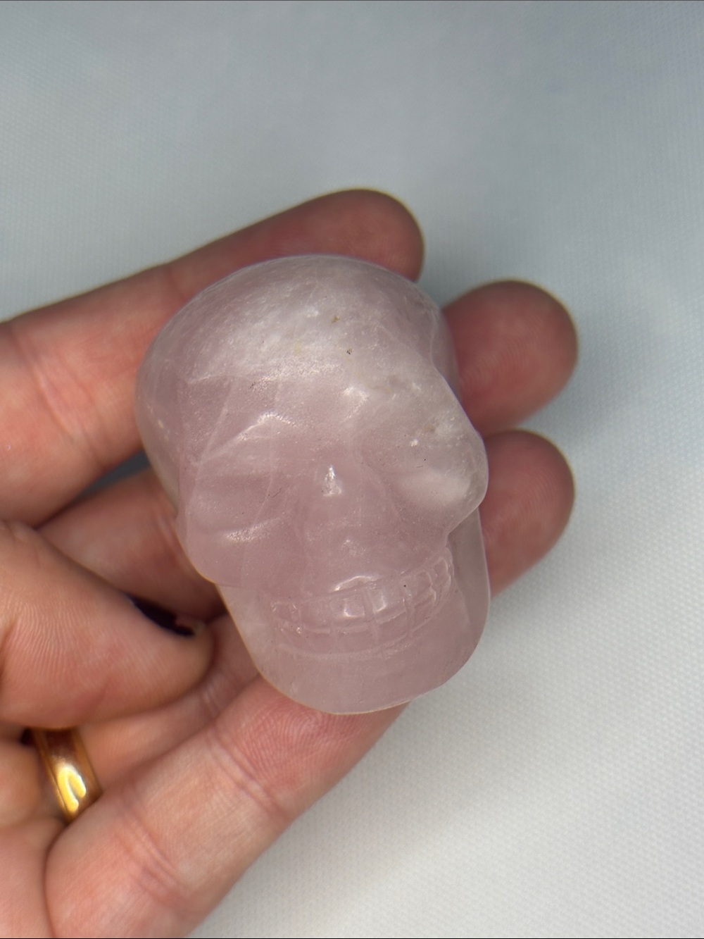 Rose Quartz Carved Skull - Pale Pink Crystal
